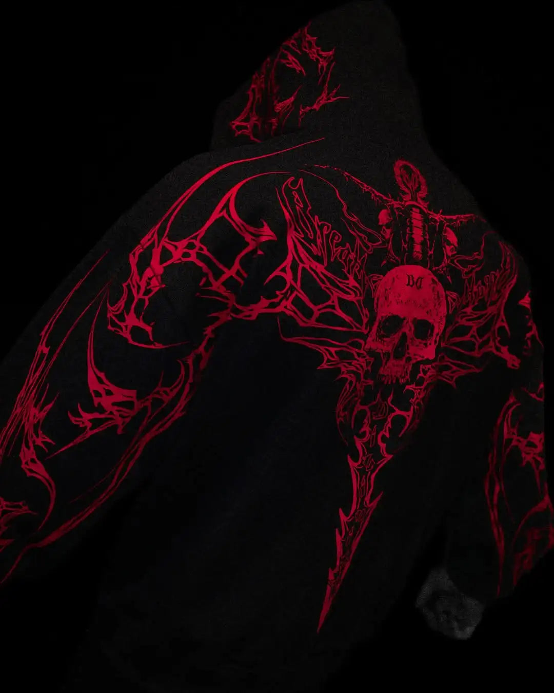 Mens Gothic Style Black Zip Up Hoodie White Skull Pattern Print Design
