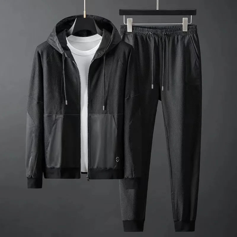 Men Tracksuit Zipper Hooded Jacket and Sweatpants
