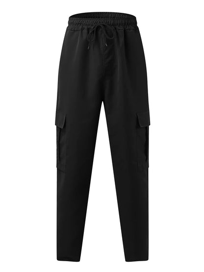 Mens Loose Cargo Pants Drawstring Waist Straight Leg Trousers