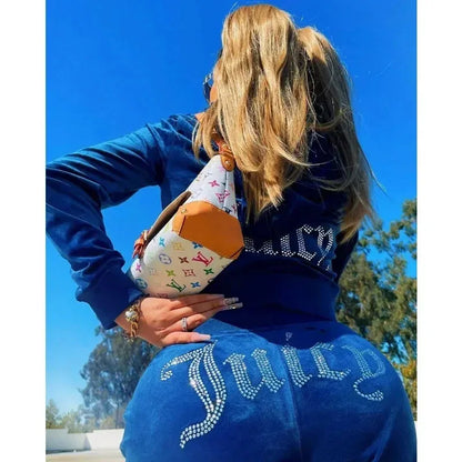 New Juicy Coutoure Tracksuit Women Velvet Diamond Long Sleeve Pants & Hoodie ☆