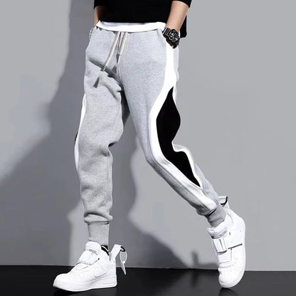 Autumn Men's Wide Loose Casual Pants Mens Patchwork Nine-point Sports  Elastic Rope Breathable Tie-foot Trousers