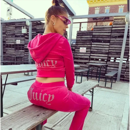 New Juicy Coutoure Tracksuit Women Velvet Diamond Long Sleeve Pants & Hoodie ☆