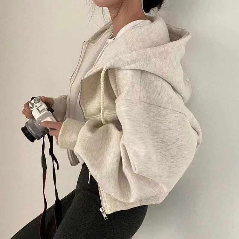 Casual Women Streetwear Zip Up Sweatshirts