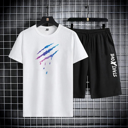 Men's Summer Shorts Set Outfit Student Short Sleeve Tee 2 Piece Set