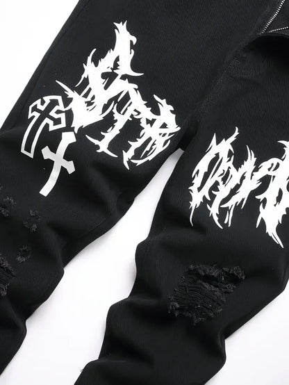 Men's street paint printed jeans