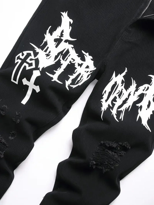 Men's street paint printed jeans