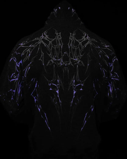 Mens Gothic Style Black Zip Up Hoodie White Skull Pattern Print Design
