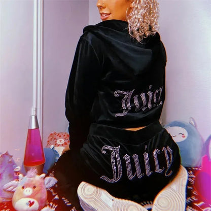 New Juicy Coutoure Tracksuit Women Velvet Diamond Long Sleeve Pants & Hoodie ☆