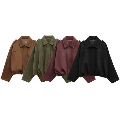 HH Women's Street Fashion Solid Loose Suede Texture Coats