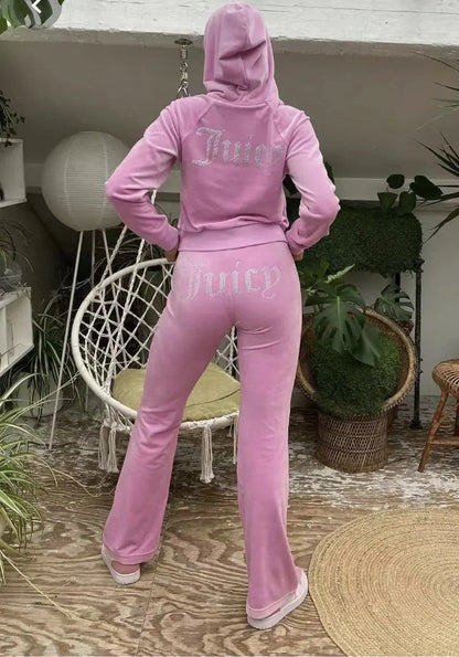 New Juicy Coutoure Tracksuit Women Velvet Diamond Long Sleeve Pants & Hoodie ☆