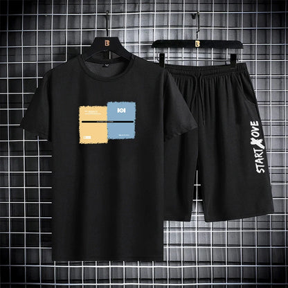 Men's Summer Shorts Set Outfit Student Short Sleeve Tee 2 Piece Set