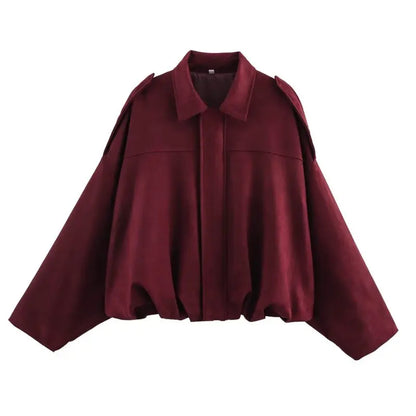HH Women's Street Fashion Solid Loose Suede Texture Coats