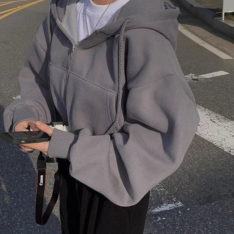 Casual Women Streetwear Zip Up Sweatshirts