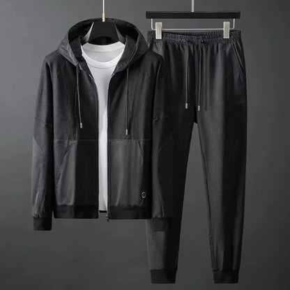 Men Tracksuit Zipper Hooded Jacket and Sweatpants