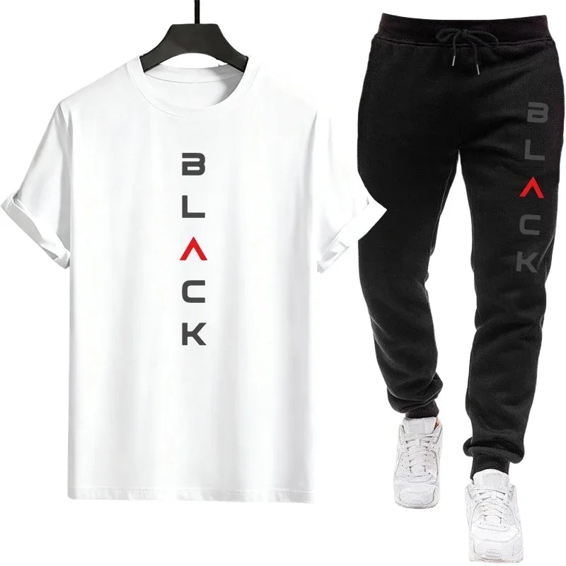 Mens Tracksuit Casual Short Sleeve Clothing Piece T-shirt Pants Summer Outfit