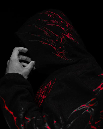 Mens Gothic Style Black Zip Up Hoodie White Skull Pattern Print Design