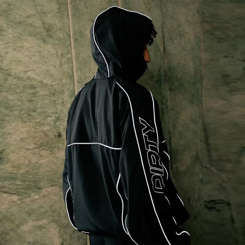 Black Sports Hoodies Casual Loose Embroidered Ziper Casual Pants