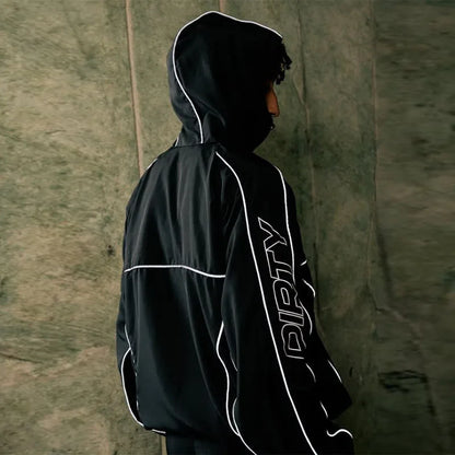 Black Sports Hoodies Casual Loose Embroidered Ziper Casual Pants