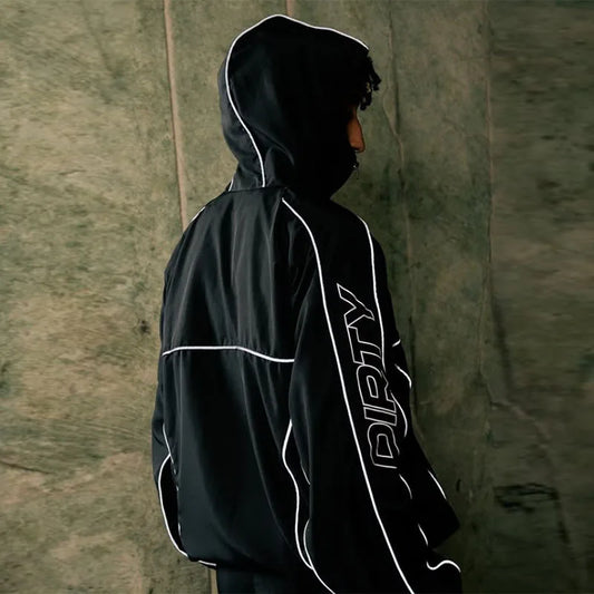 Black Sports Hoodies Casual Loose Embroidered Ziper Casual Pants