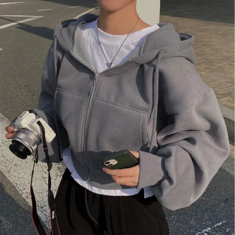 Casual Women Streetwear Zip Up Sweatshirts