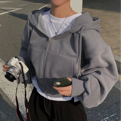Casual Women Streetwear Zip Up Sweatshirts