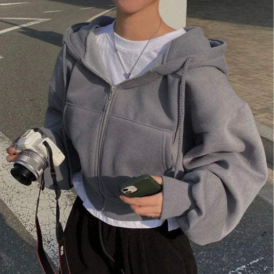 Casual Women Streetwear Zip Up Sweatshirts