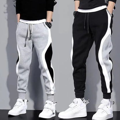 Autumn Men's Wide Loose Casual Pants Mens Patchwork Nine-point Sports  Elastic Rope Breathable Tie-foot Trousers