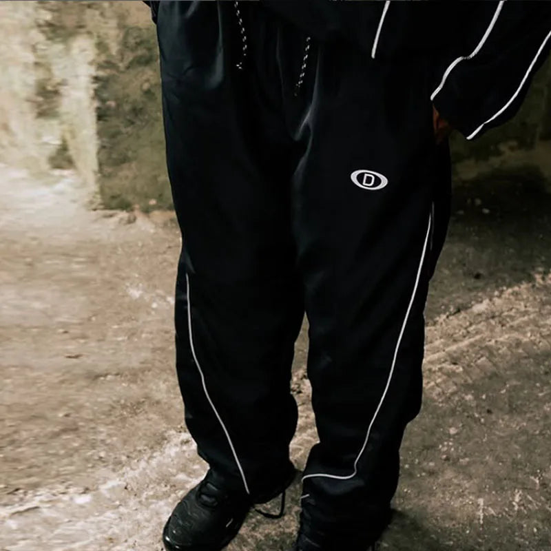 Black Sports Hoodies Casual Loose Embroidered Ziper Casual Pants