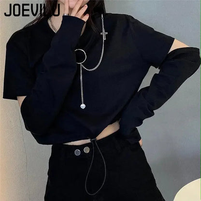 Tracksuit Removable Sleeve with Chain Top Casual Cargo Pants 2 Piece Sets Women's Outfits