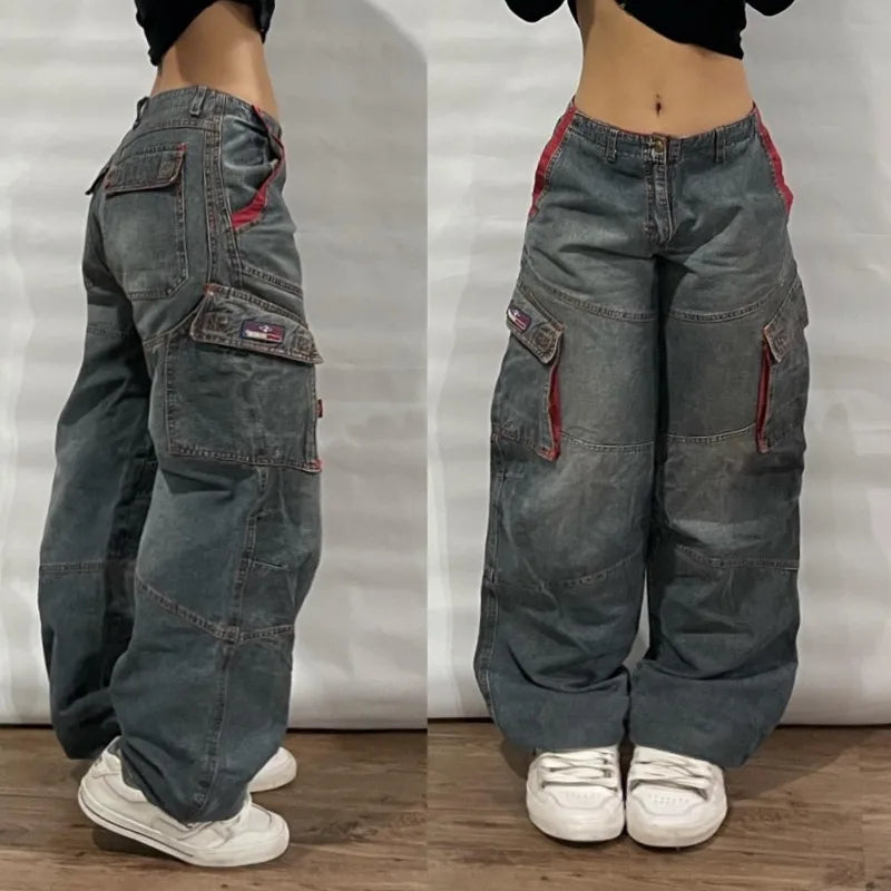 Streetwear Fashion New Multi-pocket Washed Baggy Jeans