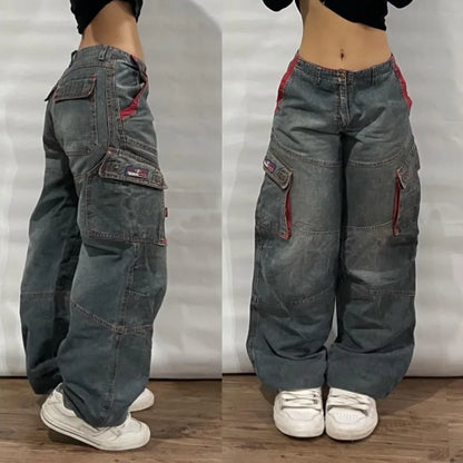 Streetwear Fashion New Multi-pocket Washed Baggy Jeans