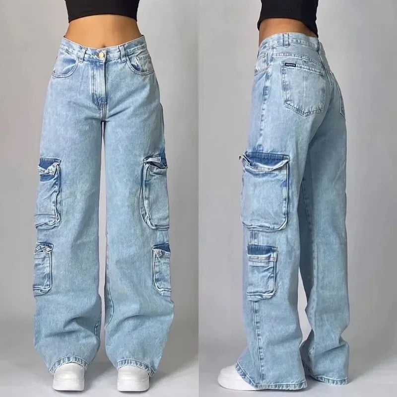 Streetwear Fashion New Multi-pocket Washed Baggy Jeans