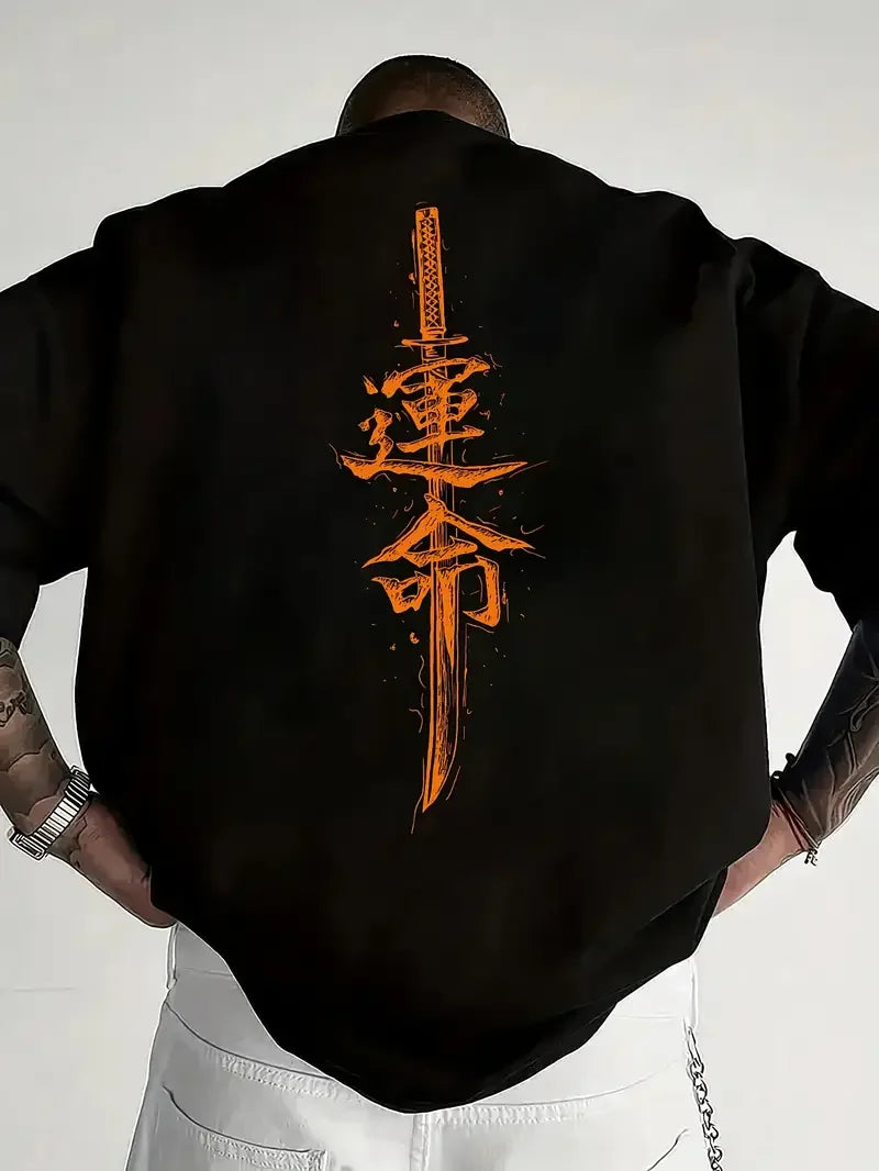 Men's Cotton T-Shirt Custom Loose Fit Japanese Samurai Sword Design