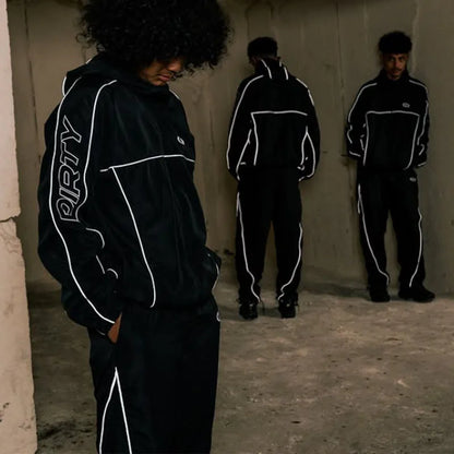 Black Sports Hoodies Casual Loose Embroidered Ziper Casual Pants