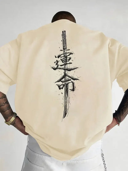 Men's Cotton T-Shirt Custom Loose Fit Japanese Samurai Sword Design