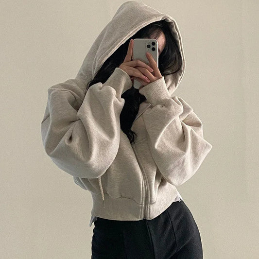 Casual Women Streetwear Zip Up Sweatshirts