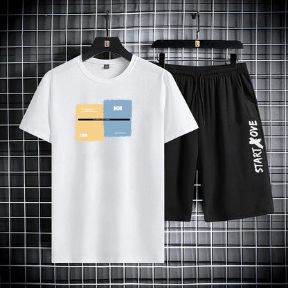 Men's Summer Shorts Set Outfit Student Short Sleeve Tee 2 Piece Set