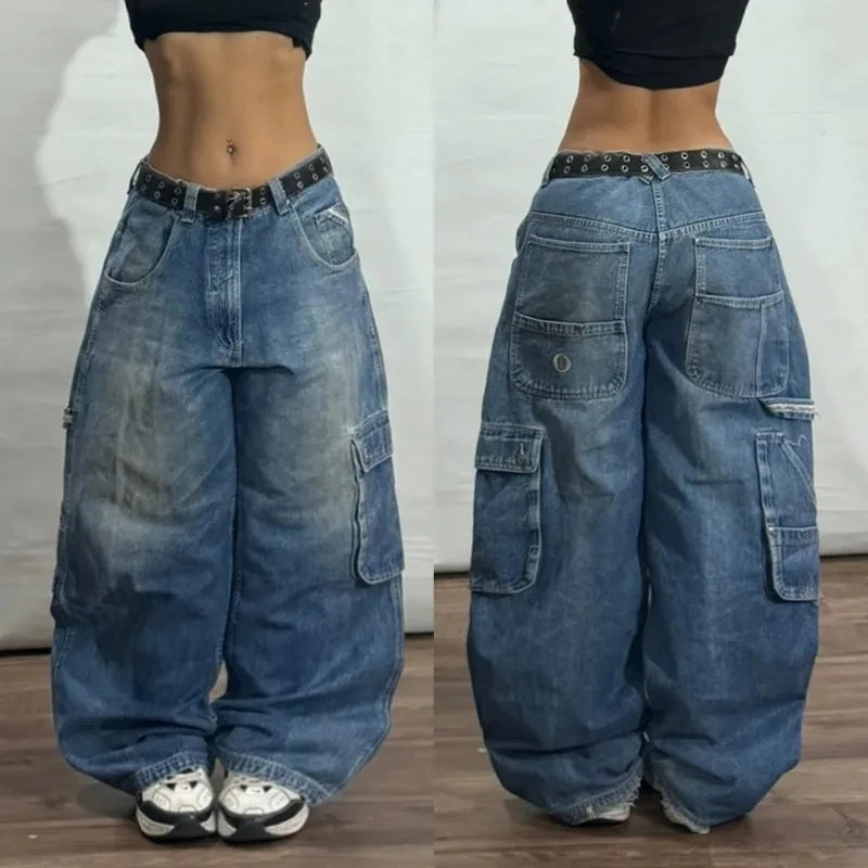 Streetwear Fashion New Multi-pocket Washed Baggy Jeans