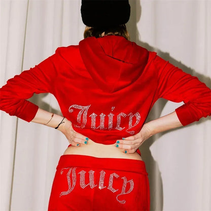 New Juicy Coutoure Tracksuit Women Velvet Diamond Long Sleeve Pants & Hoodie ☆