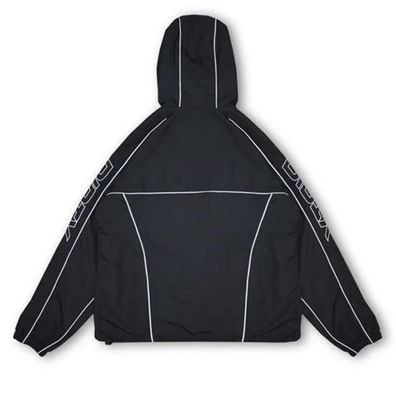 Black Sports Hoodies Casual Loose Embroidered Ziper Casual Pants