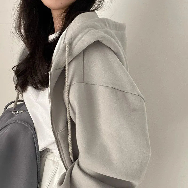 Casual Women Streetwear Zip Up Sweatshirts