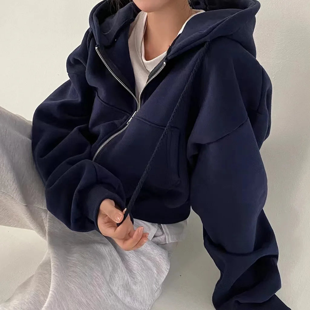 Casual Women Streetwear Zip Up Sweatshirts