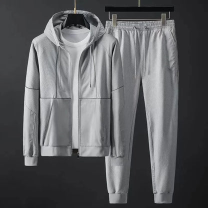 Men Tracksuit Zipper Hooded Jacket and Sweatpants