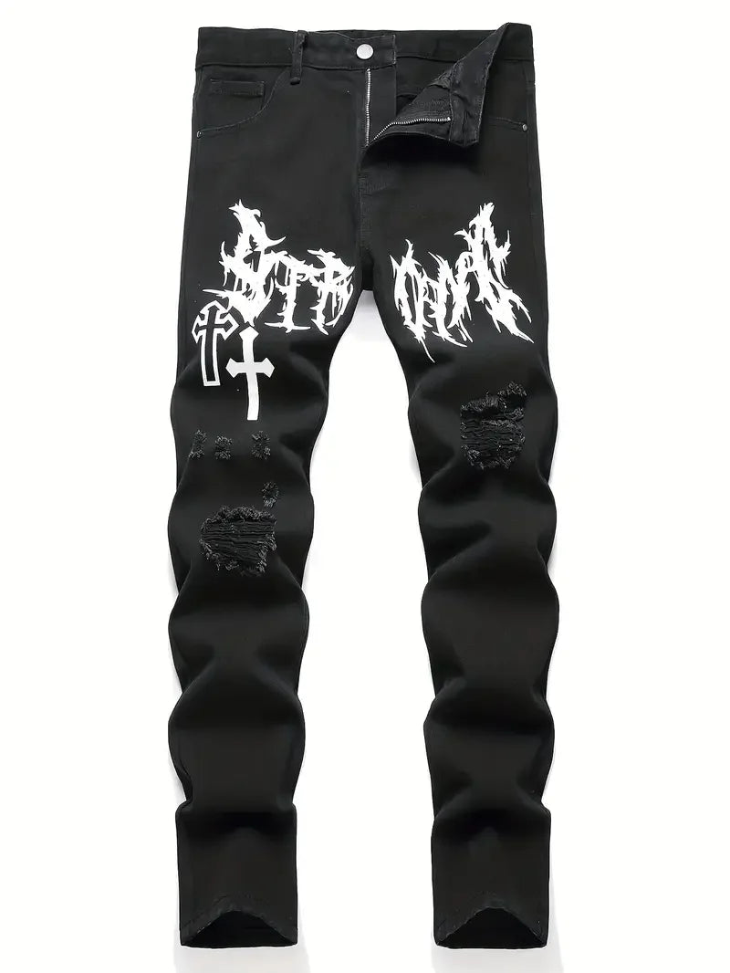 Men's street paint printed jeans
