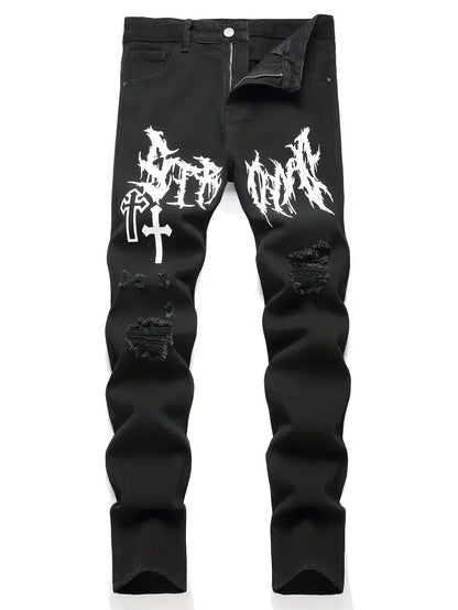 Men's street paint printed jeans