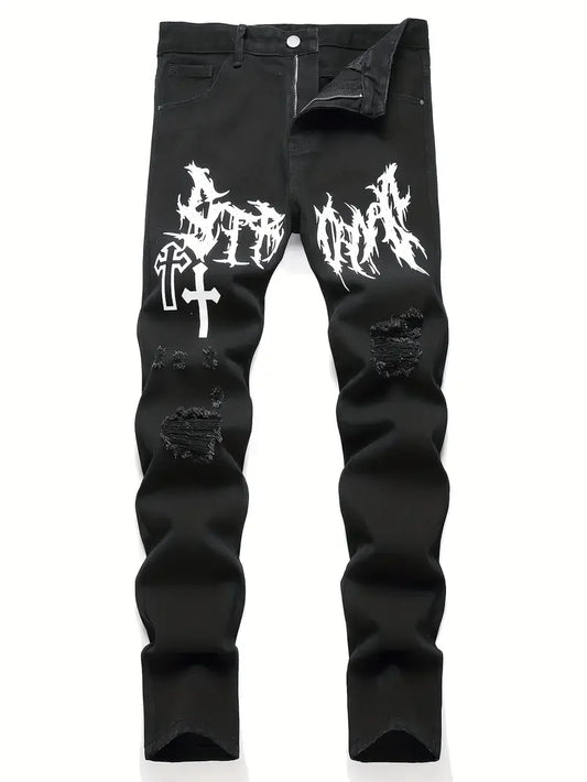 Men's street paint printed jeans
