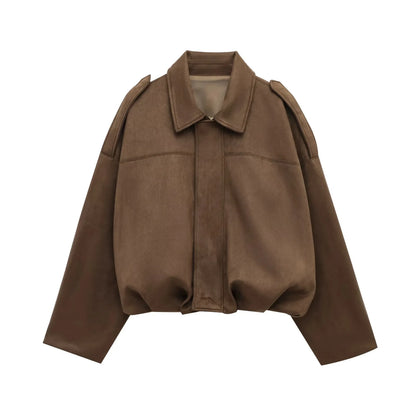 HH Women's Street Fashion Solid Loose Suede Texture Coats