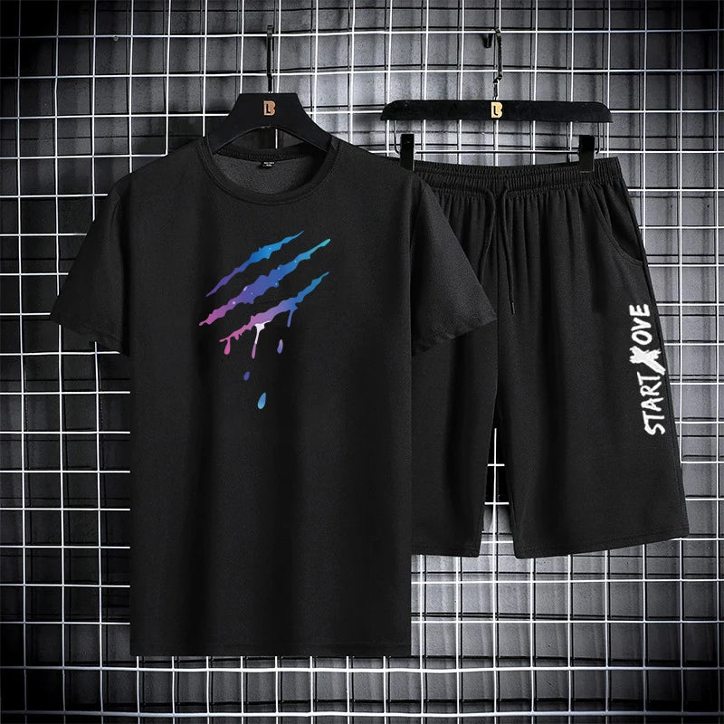 Men's Summer Shorts Set Outfit Student Short Sleeve Tee 2 Piece Set