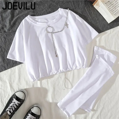 Tracksuit Removable Sleeve with Chain Top Casual Cargo Pants 2 Piece Sets Women's Outfits