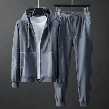 Men Tracksuit Zipper Hooded Jacket and Sweatpants